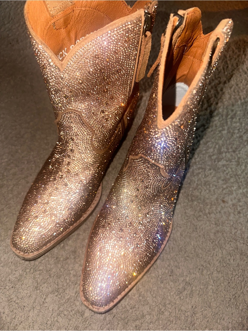 Crystal-Embellished Tan Western Boots - Women's Sparkle Cowboy Style